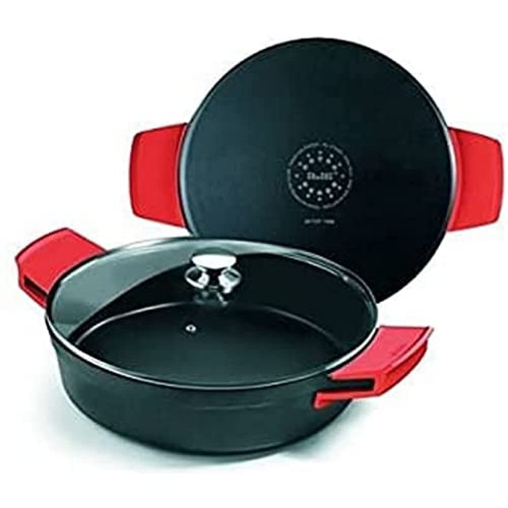 IBILI - Guisera excellent titanio de aluminio fundido, Tapa de cristal y asas de silicona, 32 cms, Antiadherente, Apta para induccion