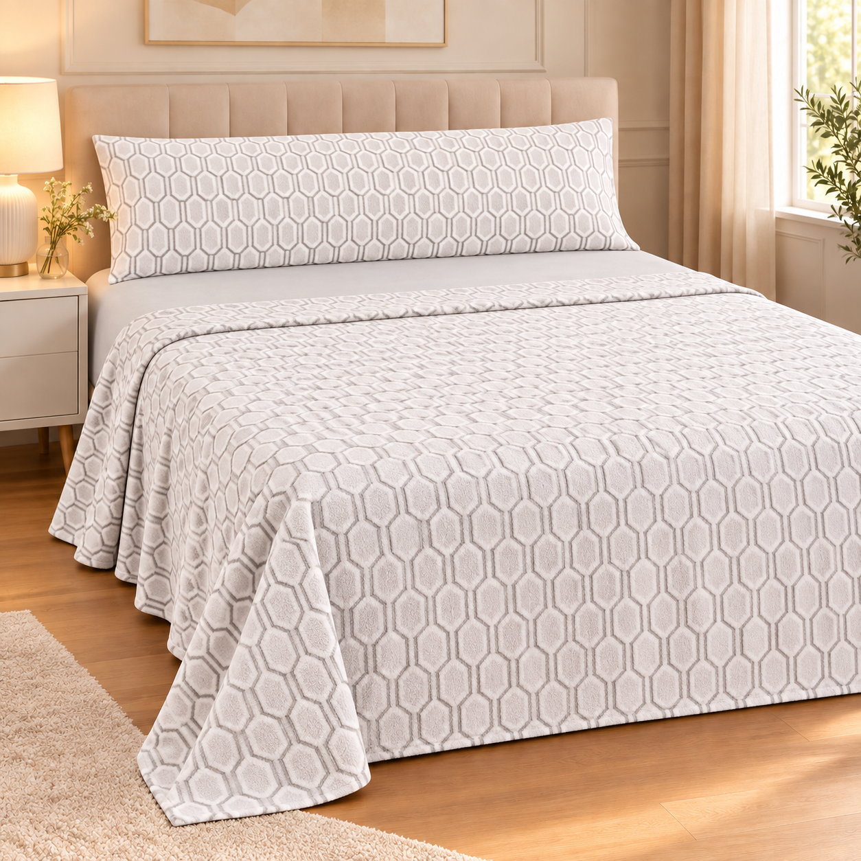 Juego de Sábanas Coralina de 3 Piezas, Suaves y Cálidas para Invierno, Sábana Encimera Estampada, Bajera Ajustable Lisa y Funda de Almohada Larga, 100% Poliéster.