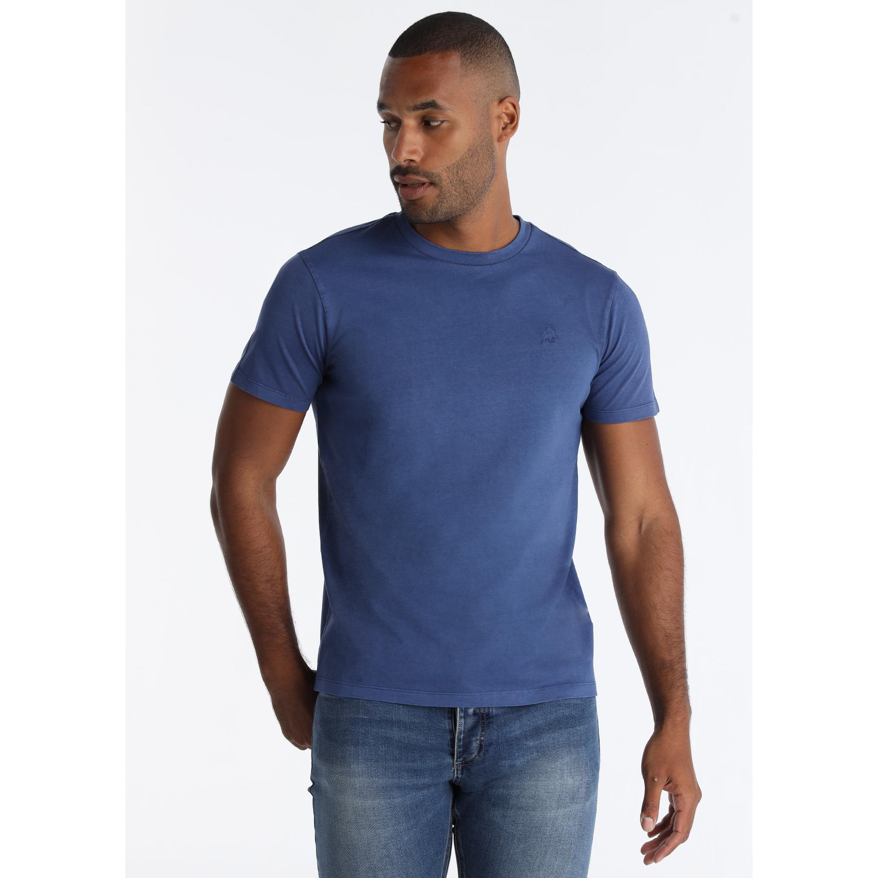 LOIS JEANS - Camiseta de Algodón con Bordado Logo Toro Azul Royal
