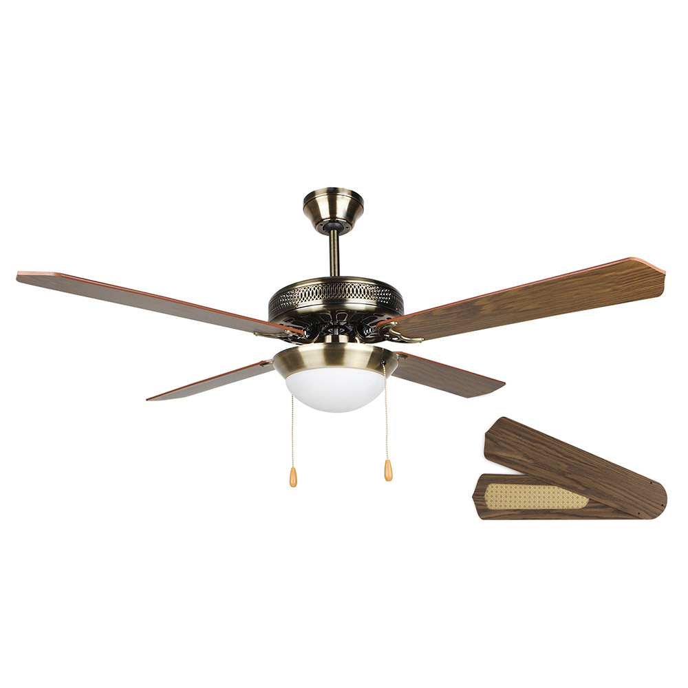 Orbegozo CP 20132 M Ventilador de Techo con Luz 132cm / 60W – Acabado Oro Viejo, 4 Palas Reversibles, Tulipa Casquillo E27, 3 Velocidades y Muy Silencioso