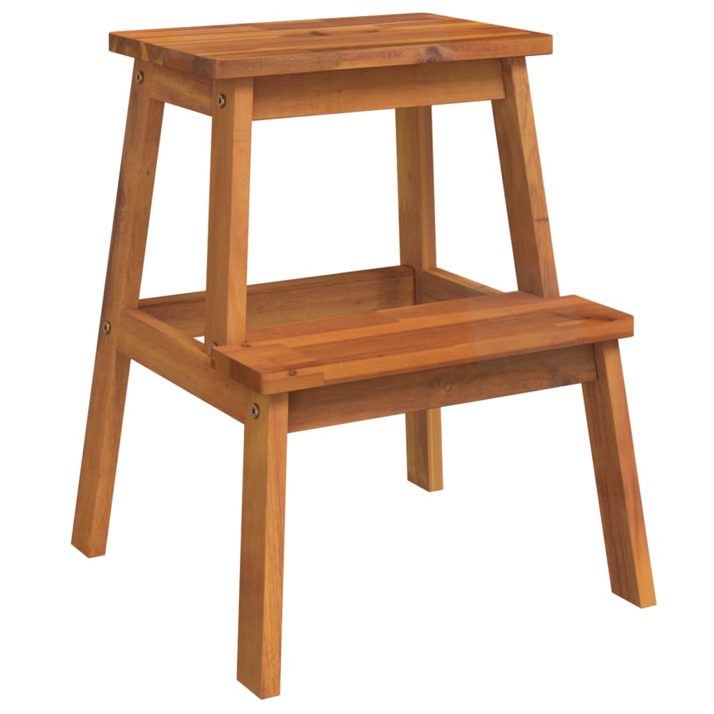 vidaXL Taburete 2 peldaños madera maciza de acacia 40x38x50 cm