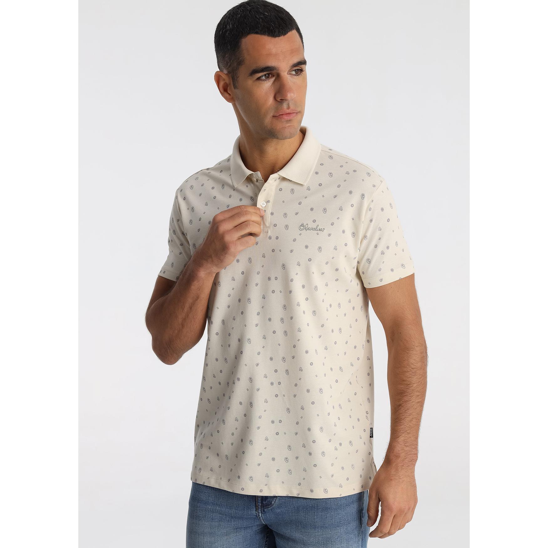 SIX VALVES - Polo Manga Corta Mini Print Beige