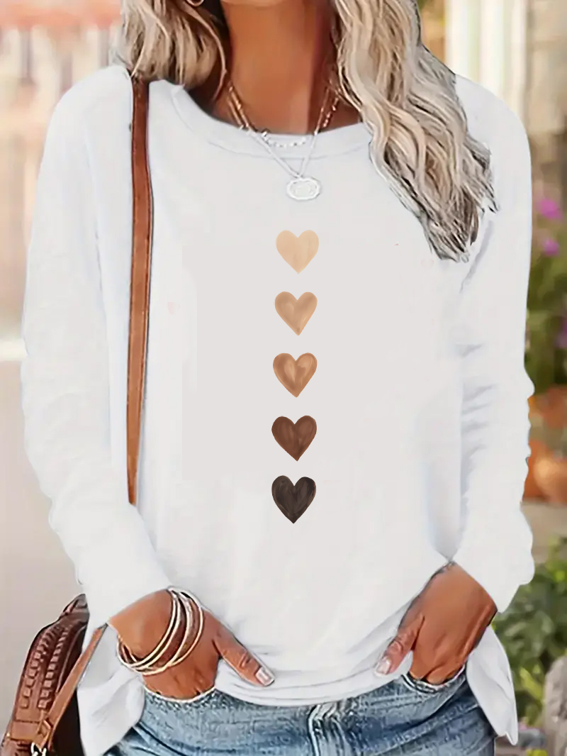 TK Camiseta Vintage Con Estampado De Corazón Y2K Para Mujer Cuello Redondo Manga Larga Estilo Gótico Top Casual De Poliéster