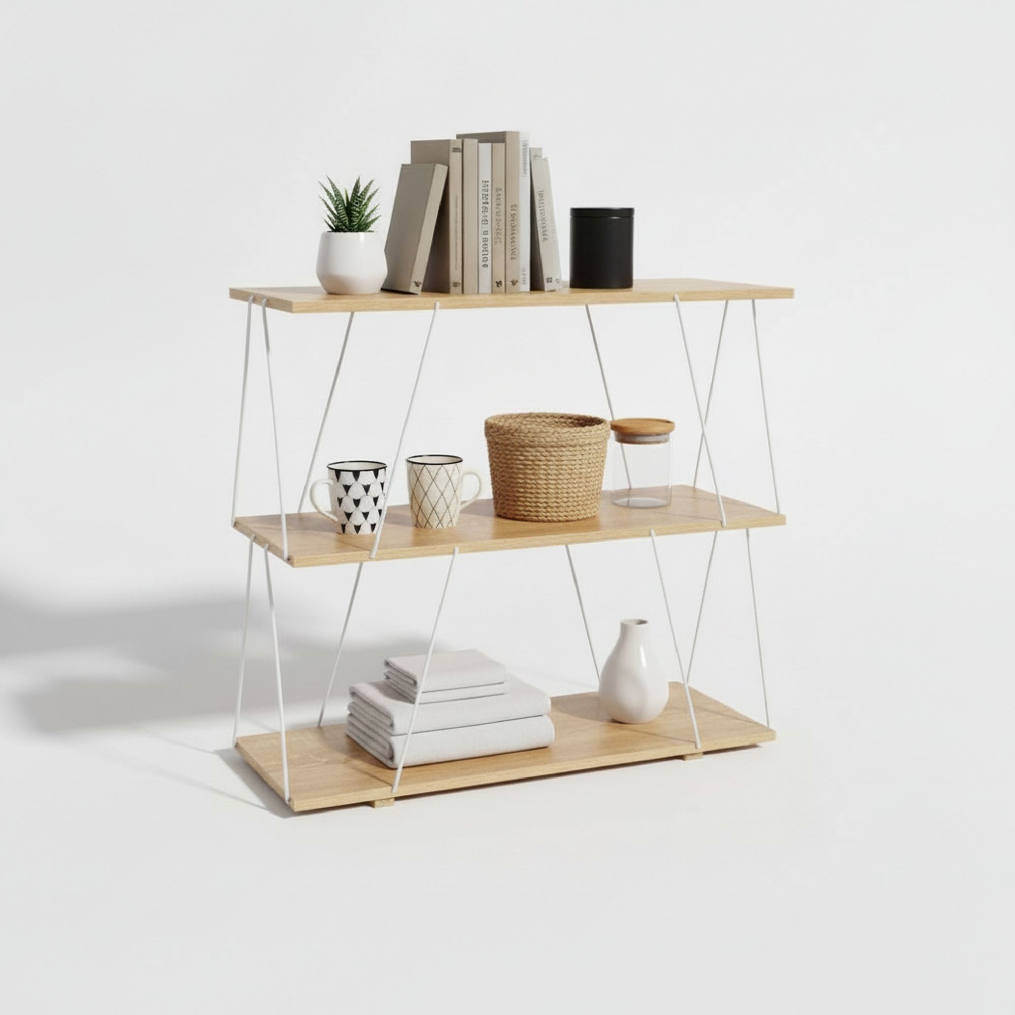 MOBLEKIT | Estanterías de Madera y Metal con Diferentes Niveles, Librerías Abiertas Resistentes para Libros, Decoración y Almacenaje en Salón, Cocina o Dormitorio