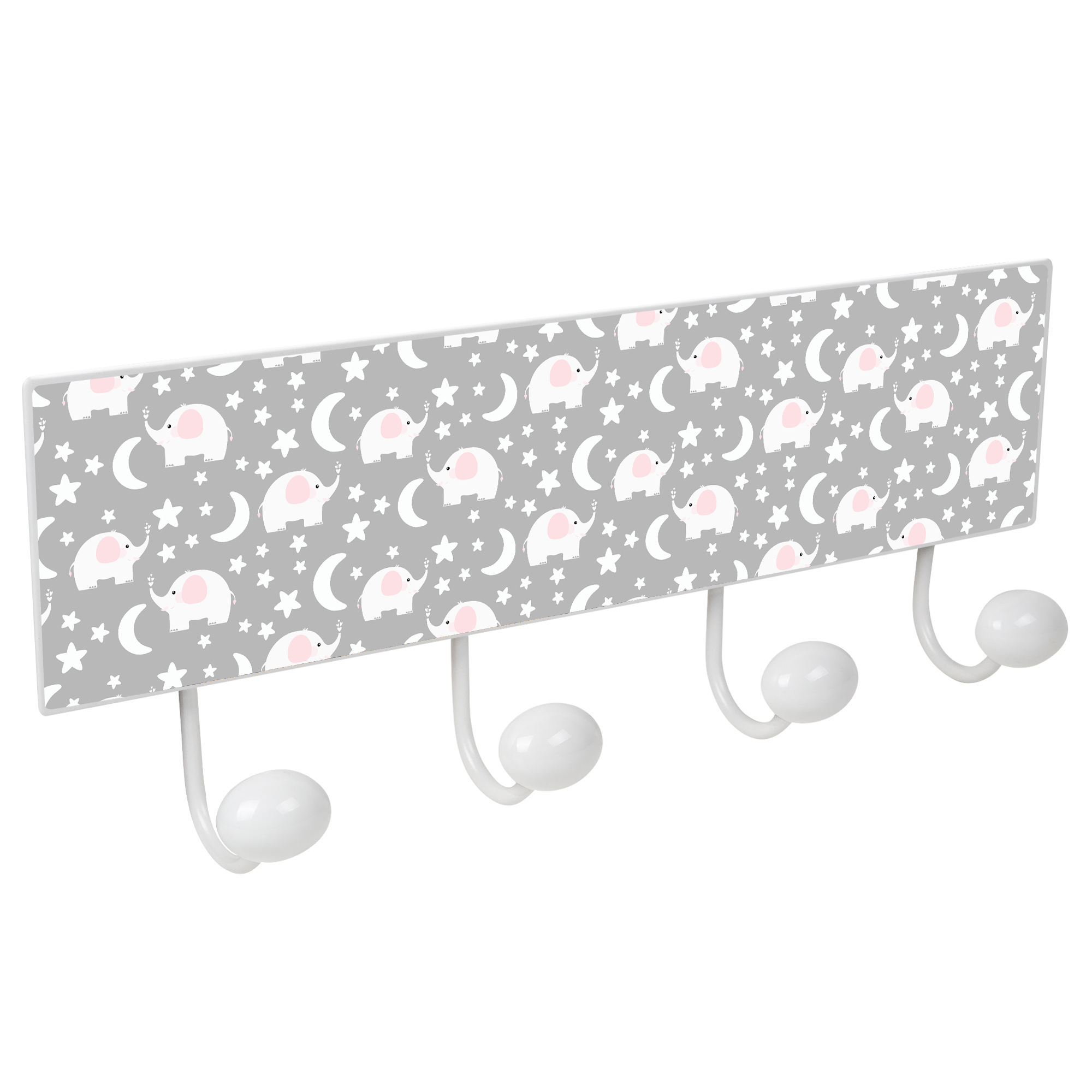 PERCHA pared metal diseño INFANTIL decoración elefantes GRIS-ROSA con 4 GANCHOS porcelana