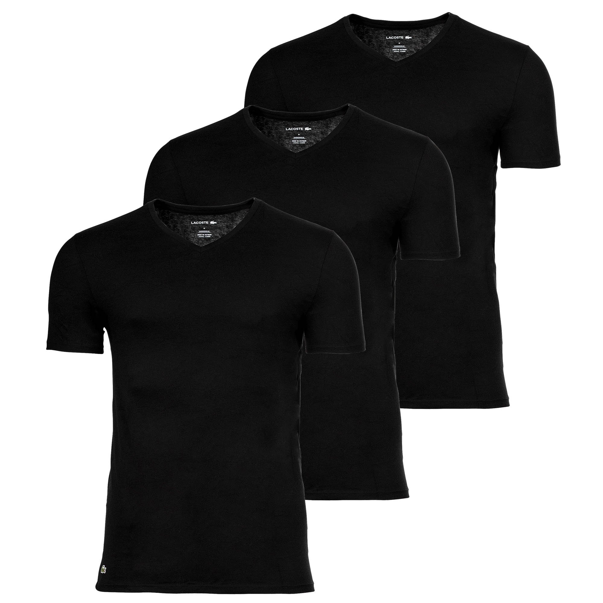 LACOSTE Lote de 3 camisetas de hombre - Essentials, cuello de pico, corte entallado, algodón, color liso.