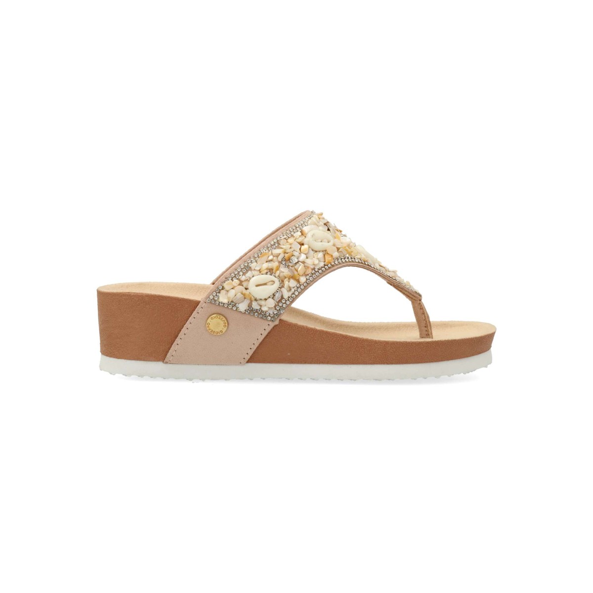 Gioseppo - Sandalias anatómicas Laurium para mujer con tira decorada con piedras de playa, suela EVA ligera y cuña de 4 cm, beige