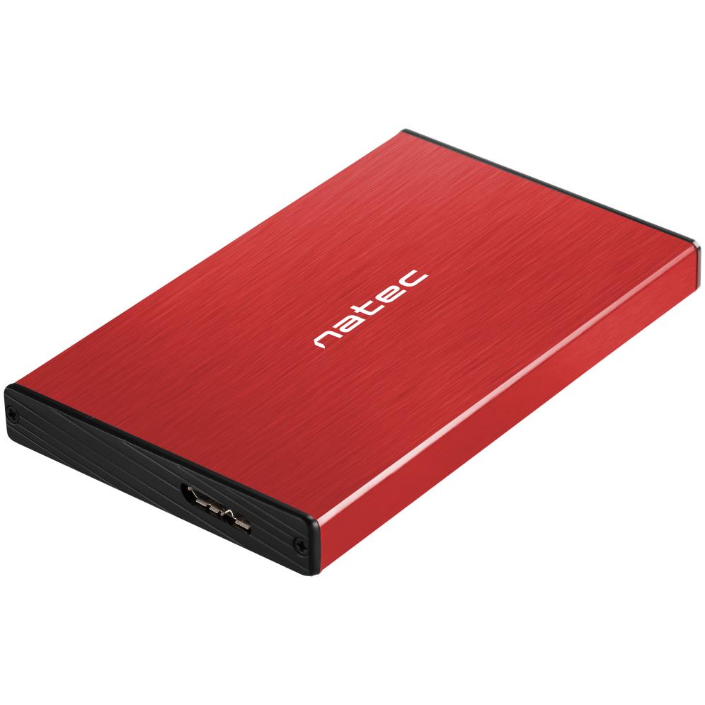 Natec - Carcasa para disco duro SSD 2.5\" SATA III Rhino GO roja con conexión MicroUSB y velocidad de 6 Gbit/s hasta 2 TB