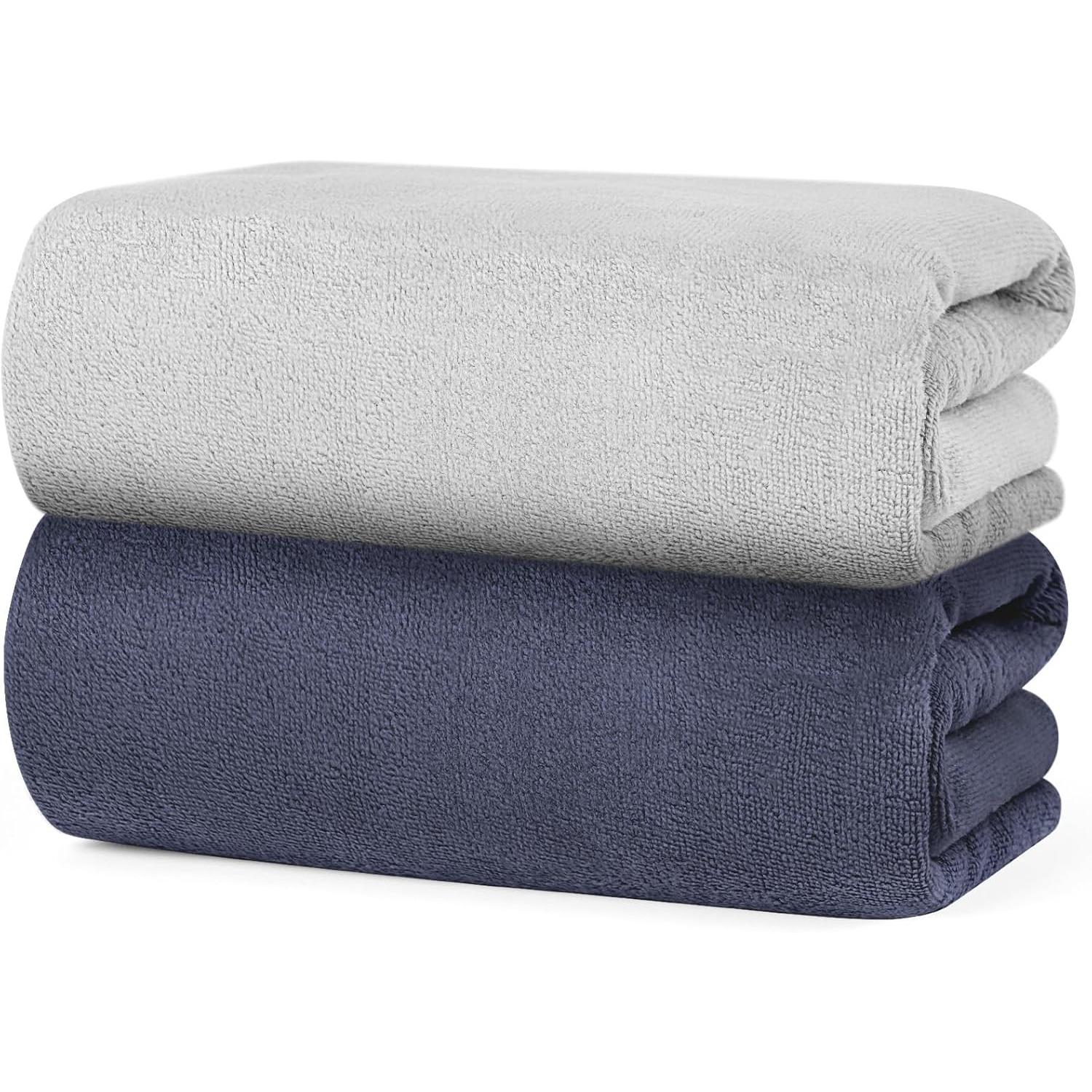 Toallas Baño Grandes, 2PCs Toalla Grande Suaves y Ultra Absorbentes Microfiber, Toalla Gimnasio Secado Caliente, Toalla Playa Grande Multiproyecto para Baño, Camping, Hotel, Gym y SPA, 70x140cm