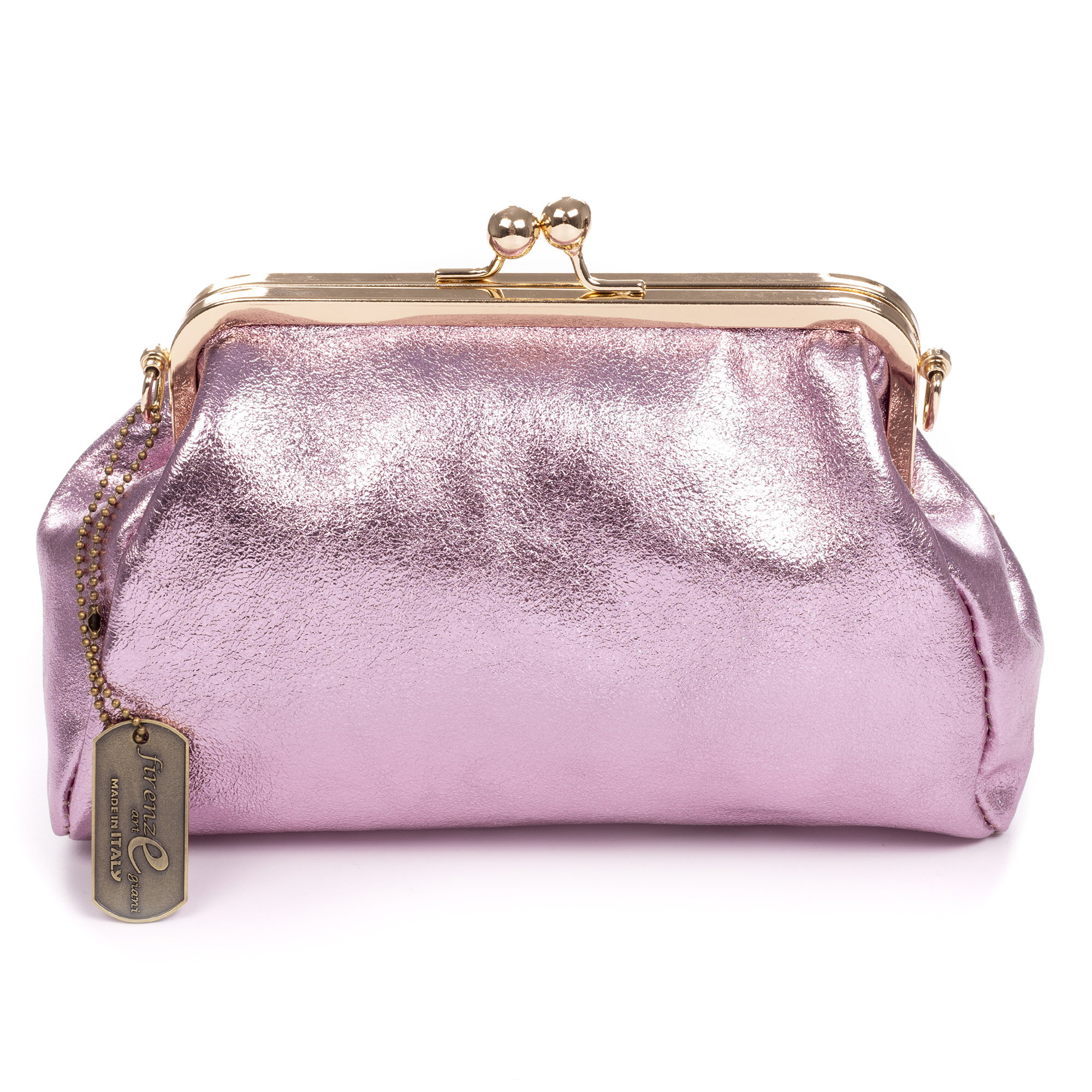 FIRENZE ARTEGIANI Ambivere bolso de mano Mujer. Piel auténtica Gamuza acabado lacado brillante. Fabricado en Italia 21x7x14 Cm.