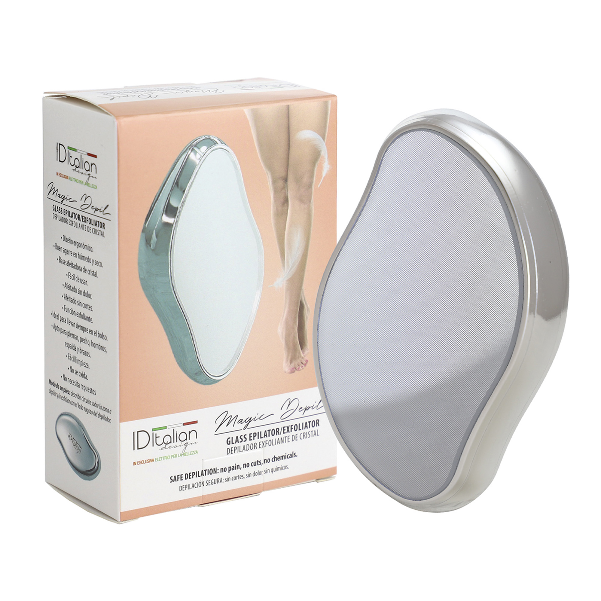 ID Italian - Borrador de Pelo de Cristal Magic Depil: Depilación Segura y Sin Dolor, Exfolia y Elimina el Vello