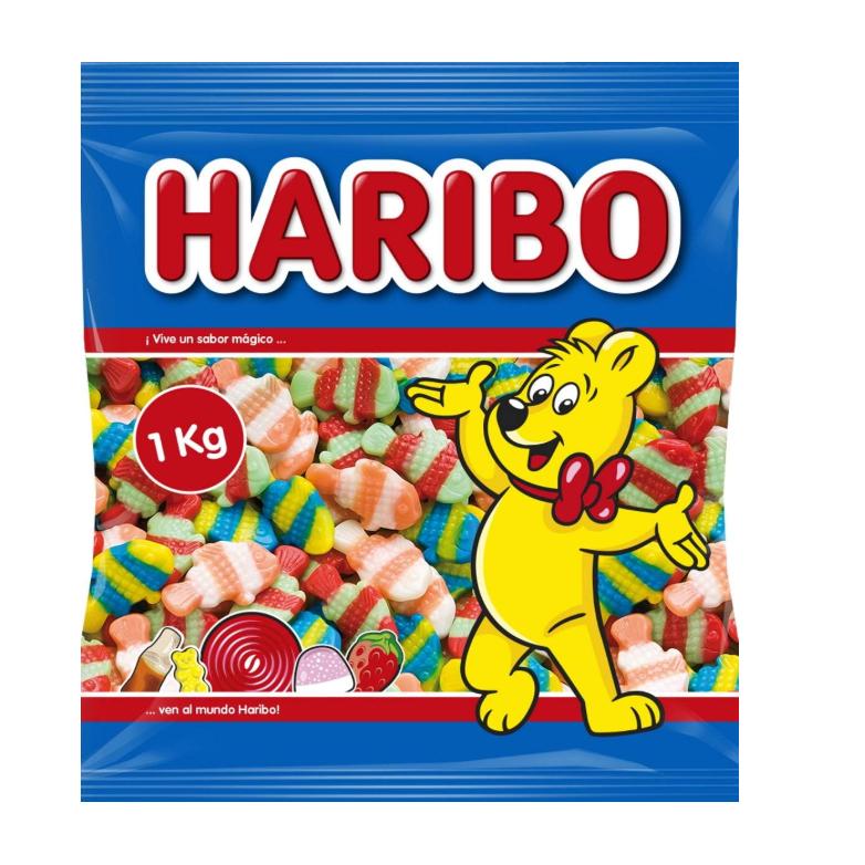 HARIBO PECES PAYASO 1KG  son los clásicos caramelos de goma con forma de pez payaso de distintos colores, que combinan una irresistible textura y un fabuloso sabor a multifrutas SABOR ORIGINAL HARIBO TOP