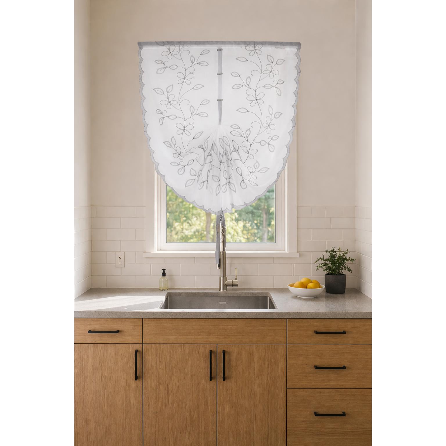 Cortina Cocina de Visillo Translúcido con Diseño Floral y Cinta Ajustable, 2 Tamaños (90*140 cm y 140*140 cm), Varios Estilos a Elegir, Cortina de cocina de visillo estampado 100% Poliéster. ✅ Envíos a España en 48/72h
