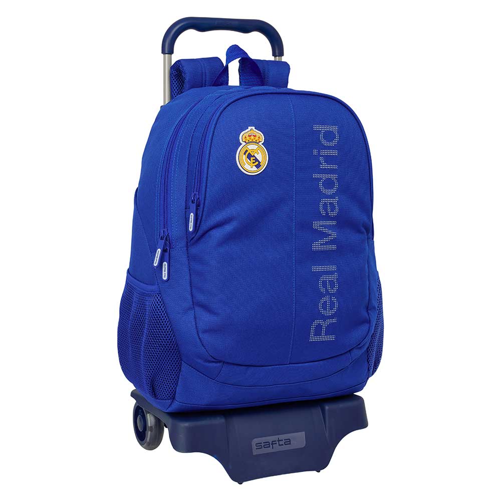 SAFTA | Mochilas Escolares con Carro Real Madrid Extraíbles y Adaptables, Sistema de Sujeción SAFTA, Hombreras Ergonómicas Acolchadas, Bolsillo Frontal y Portabotellas, 67-Alto, 2 Compartimentos