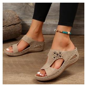 Nuevas sandalias de Verano with Tacón de cuña para Mujer, zapatillas de Flores with Tacón de cuña de Suela Gruesa de gran tamaño, versátiles para Mujer