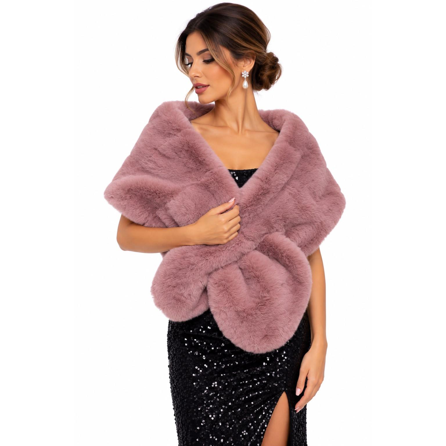 Estola de Pelo Sintético con Abertura para Cruzar Mujer 160x28 cm – Elegante de Fiesta, Boda, Invitada y Ceremonia