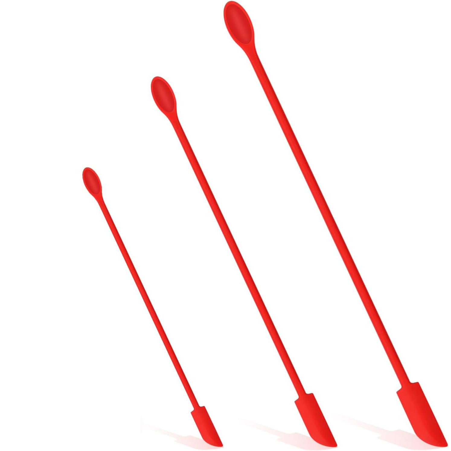 Pack 6 Espátula de Silicona Mini, 3 Tamaños,  Rojo Espátula de Masa con Cuchara, 3 Tamaños Espátula Cuchara Raspador sin BPA, Raspadores de Masa Pequeños, Espátula Maquillaje para Hornear, Cocinar, Pasteles