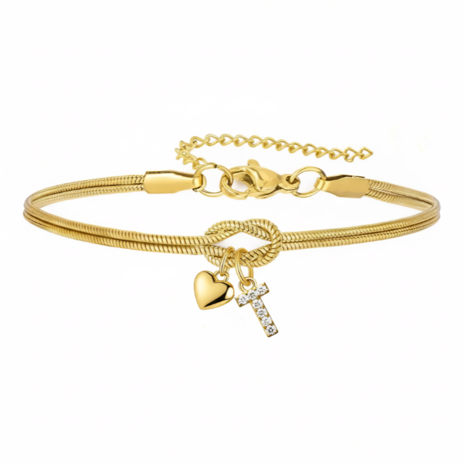 Pulseras doradas con iniciales para mujer, diseño de nudo de amor, estilo Barcelet, delicadas letras A-Z, pulseras doradas, regalos
