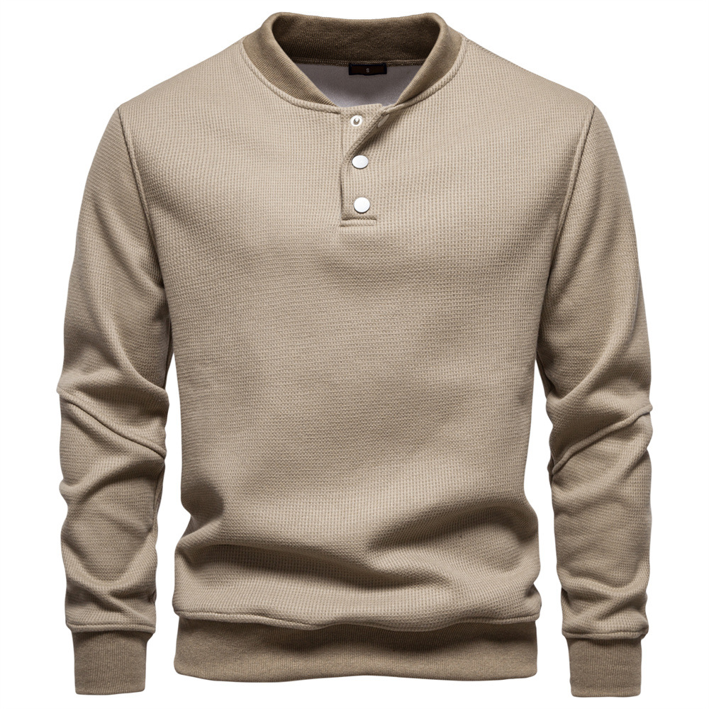 TK Sudadera de hombre con cuello de béisbol tipo gofre grueso y forro polar.