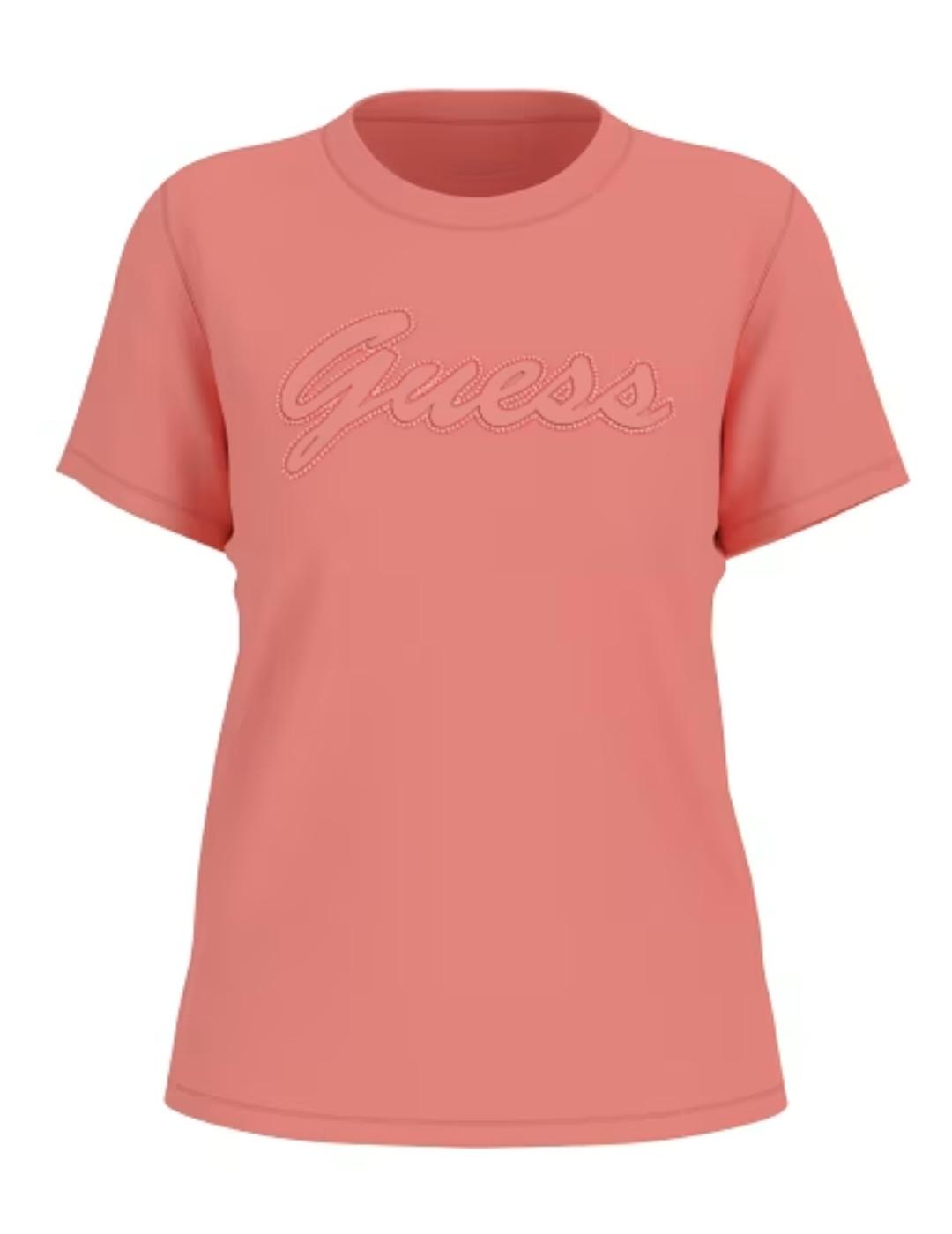 Camiseta Guess 3D Script coral manga corta para mujer