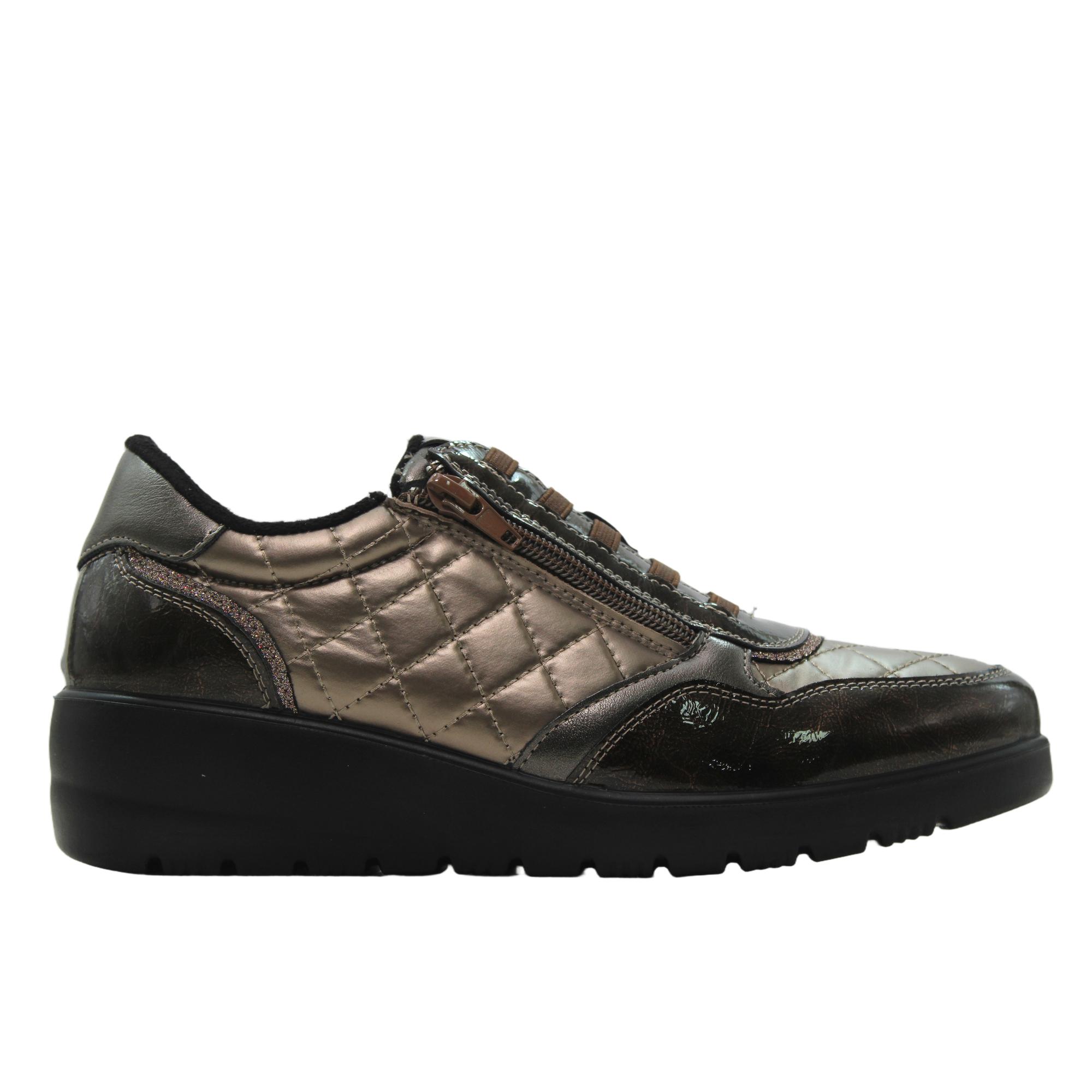 Doctor Cutillas 45415 Zapatos casual con cuña, acolchado metalizado, cremallera y elásticos, suela goma, para señora