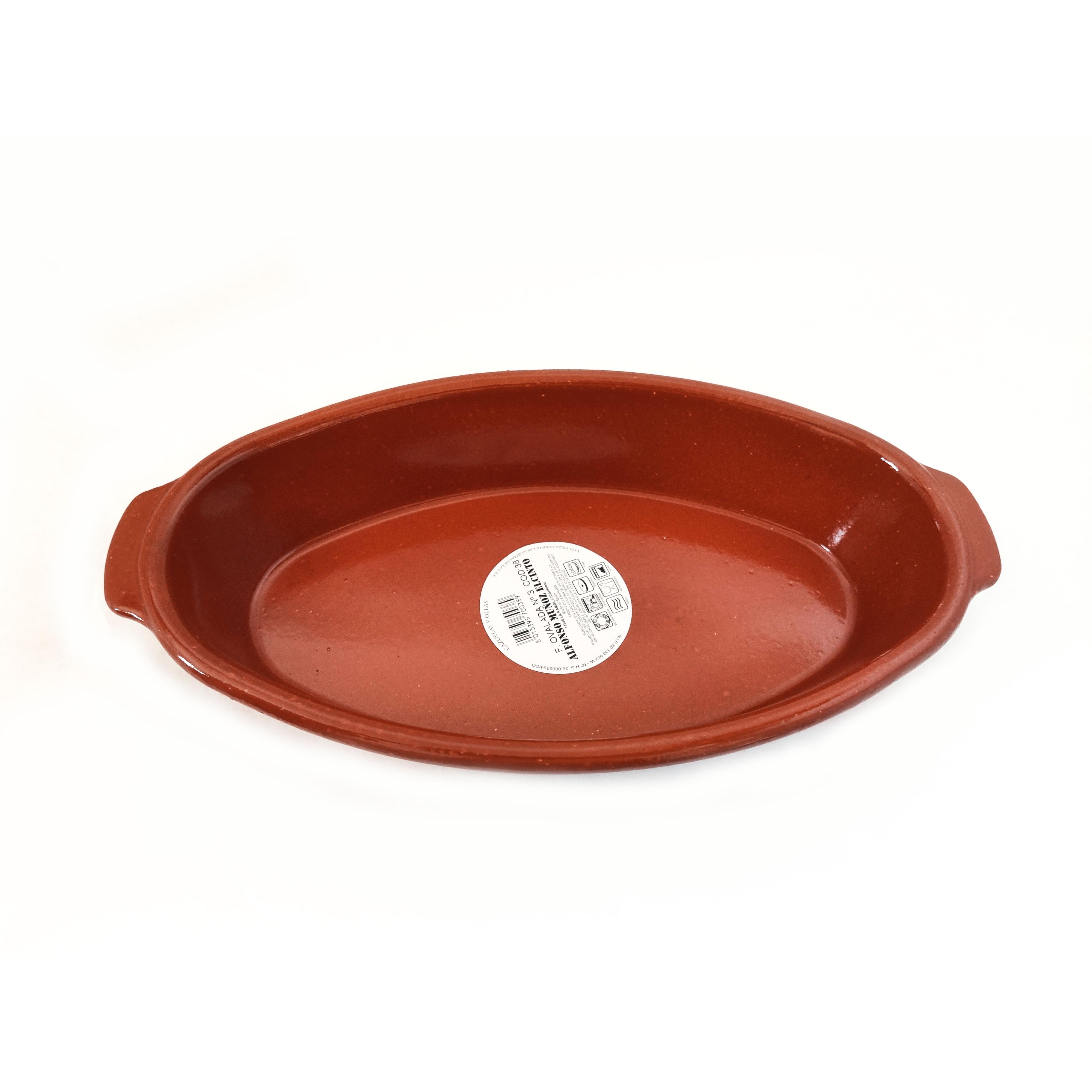Fuente ovalada del Nº3 fabricada de barro refractario | Fuente para horno | Fuente tradicional barro| Resistente a Altas Temperaturas | Fuente fuego directo, horno y gas | Asados | Rústica | Tradicional