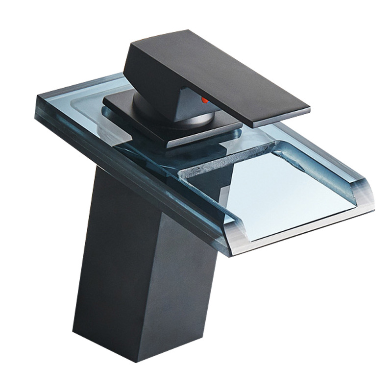 Grifo Mezclador de Lavabo en Cascada LED con 3 Colores para Fregadero y Lavabo - Latón Cromado y Vidrio 17*13.8*9.5 CM Nior