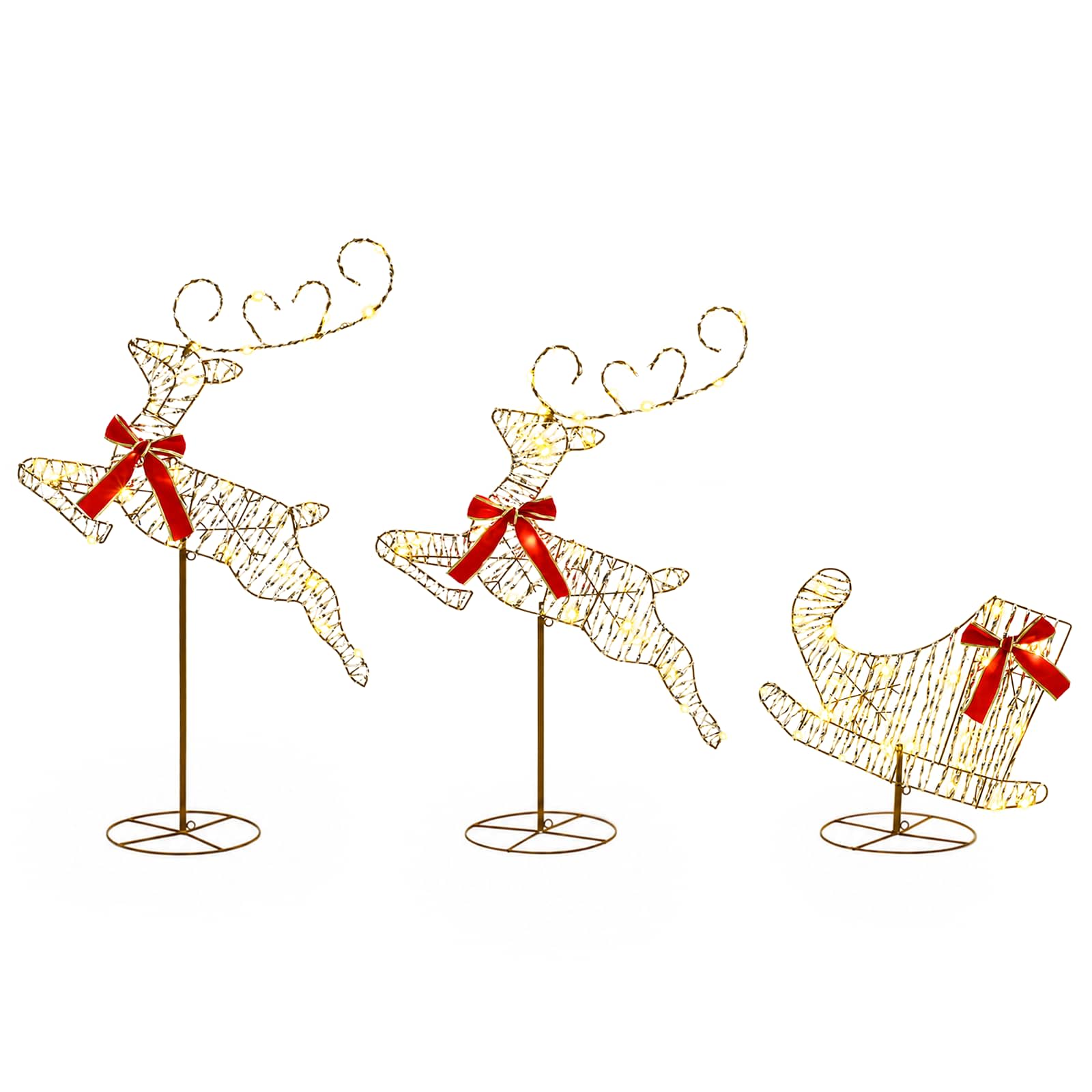 vidaXL Reno de Navidad con trineo 3 uds. 72 LED Multicolor