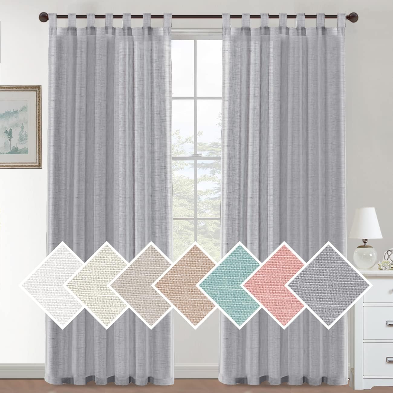 Cortinas de Lino para Salón,2 Piezas,Visillo Translúcido, Cortinas con Ojales modernos, Decorativas para Ventana, Habitación y D