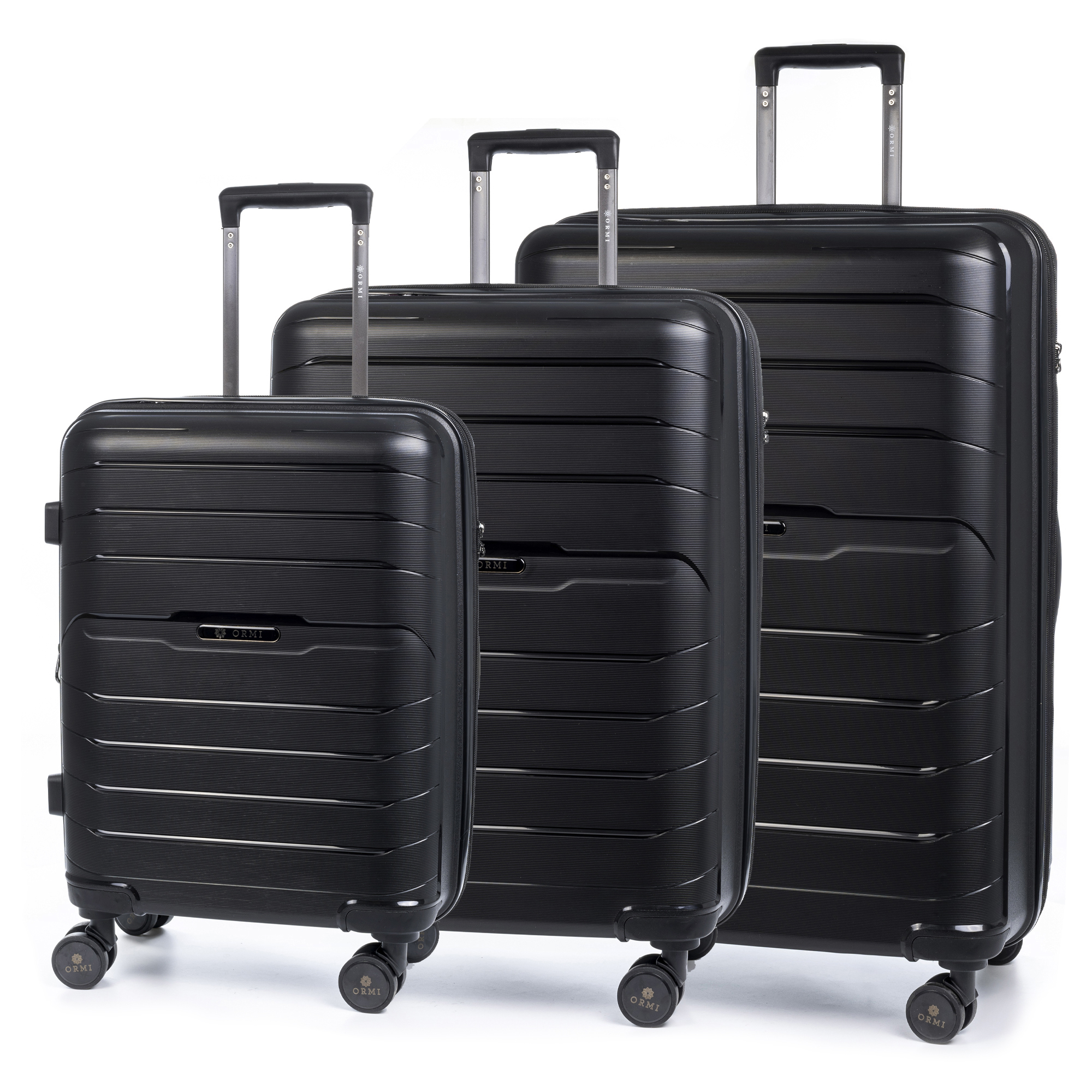 DAM.Juego de 3 maletas Trolley extensibles, en material ligero PP resistente a la rotura. Cerradura TSA numérica, 4 ruedas dobles giratorias 360°. 50x31x77cm