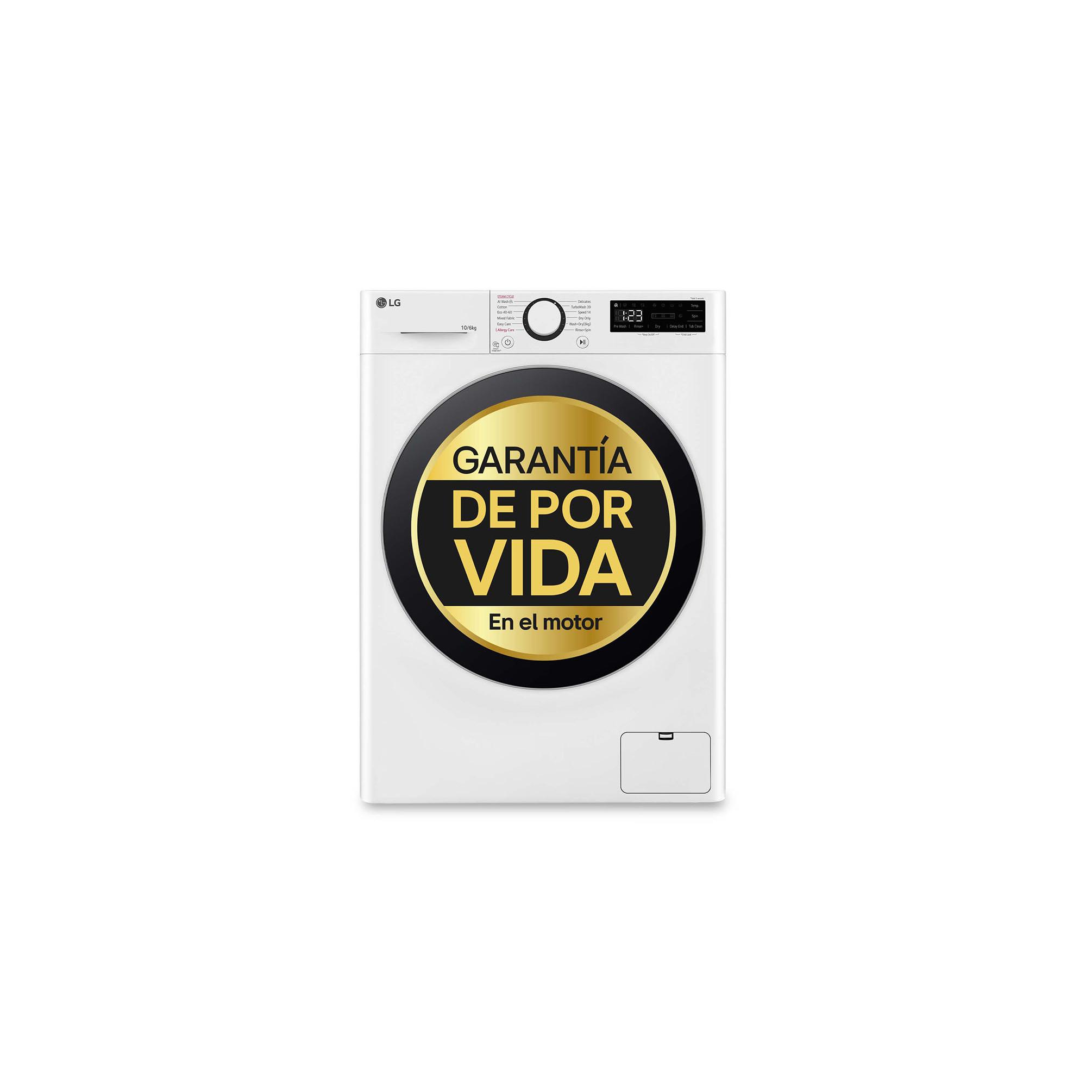 LG – Lavadora secadora LG 10 kg lavado, 6 kg secado, 1.400 rpm, inteligencia artificial – F4DR6010A1W.
