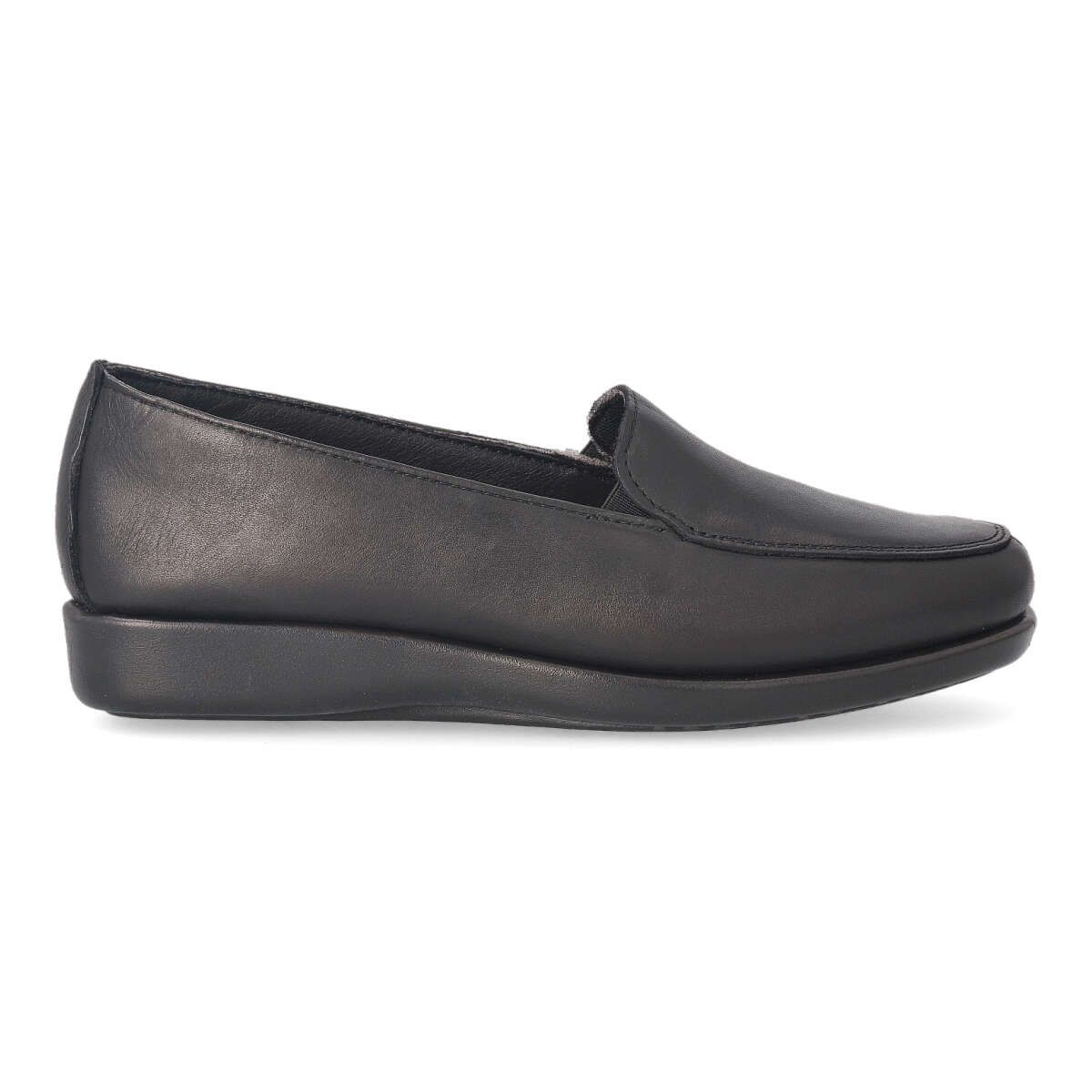 Vanessa Calzados - Mocasín piel mujer con elásticos laterales, suela de goma flexible y plantilla acolchada en piel, color negro