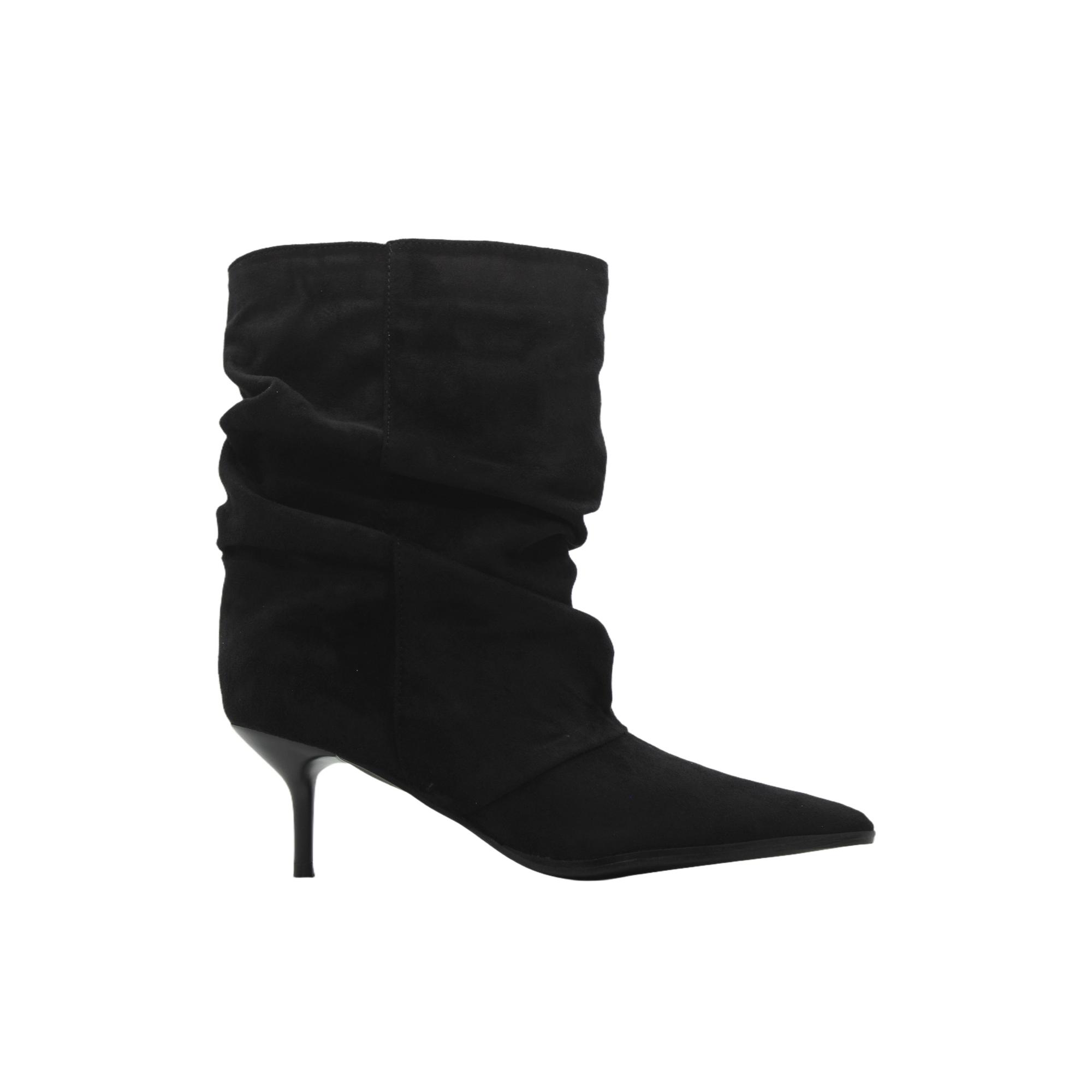 ETIKA 32033 Botines fruncidos de antelina, slouchy, tacón kitten, puntera afilada, suela goma, para señora