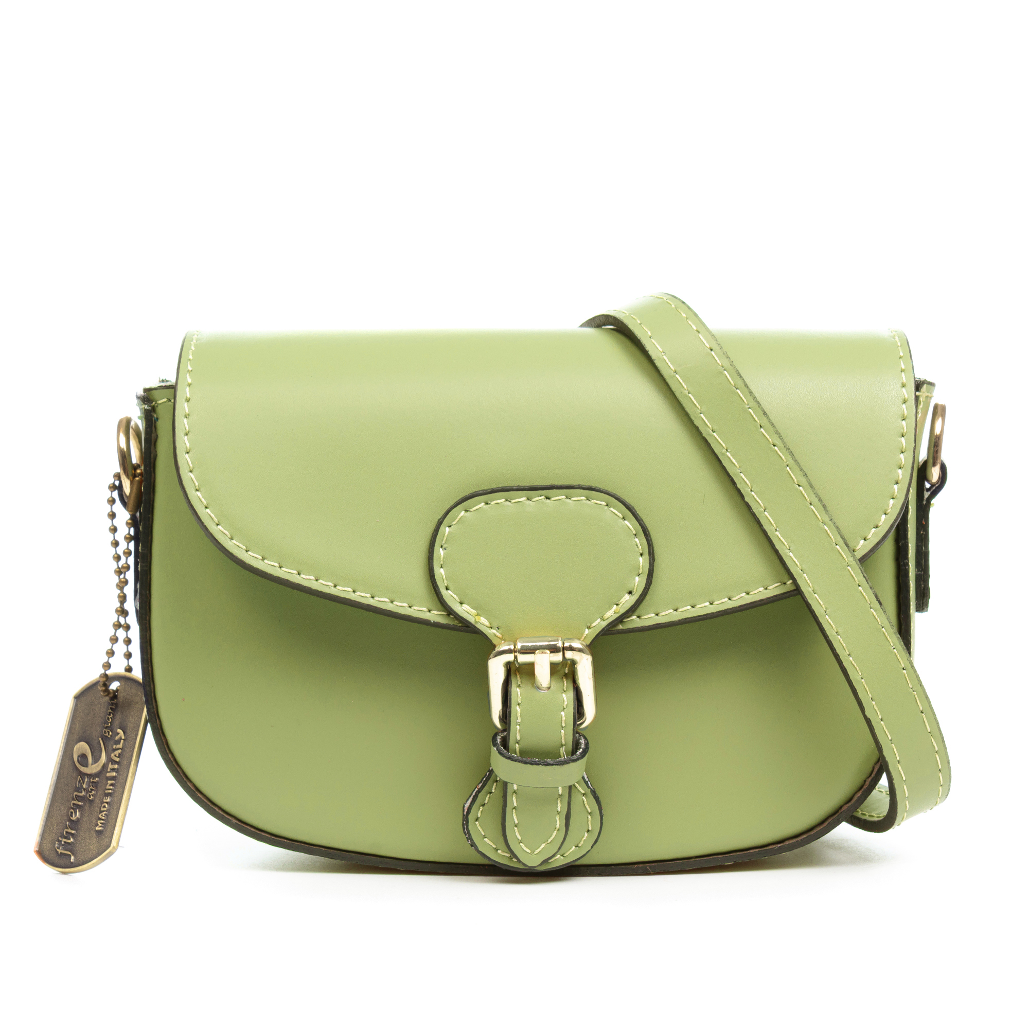 FIRENZE ARTEGIANI Annone bolso bandolera mujer. Piel auténtica acabado Ruga. Fabricado en Italia 20x8x12 Cm. Color: Verde Claro