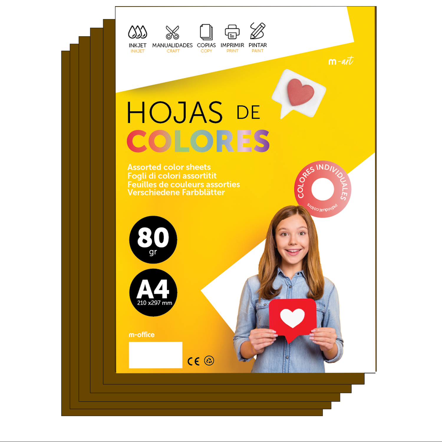 M-Office Folios De Colores A4 80g Para Impresoras y Manualidades, Papel Surtido Para Niños, Paquete Folios Colores Para Tarjetas, Escuela y Proyectos Creativos m-office (500h, Marrón)