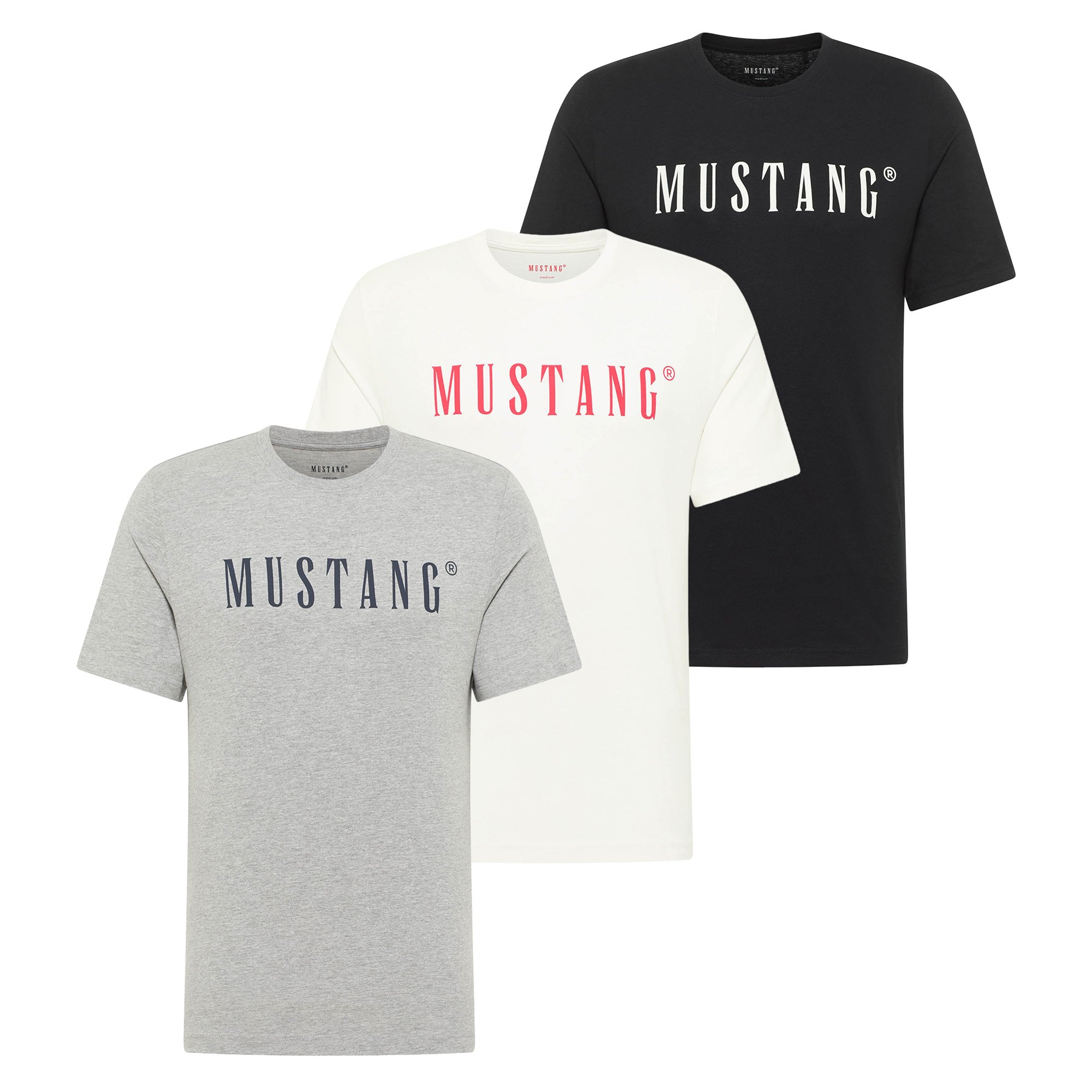 MUSTANG camiseta para hombre paquete de 3 - Austin, logotipo grande, algodón, Single Jersey Style Austin 3P