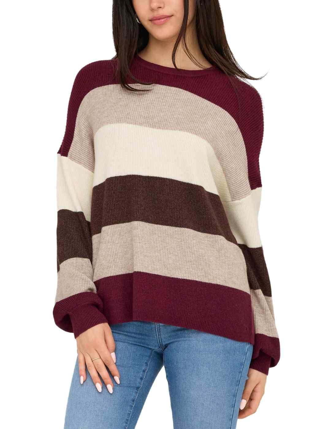 Jersey Only Latia granate rayas multicolor para mujer