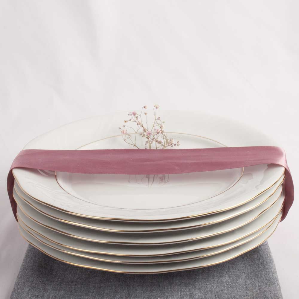 Platos llanos filo de oro Lubeck — Porcelana blanca (6 piezas) 24 cm,