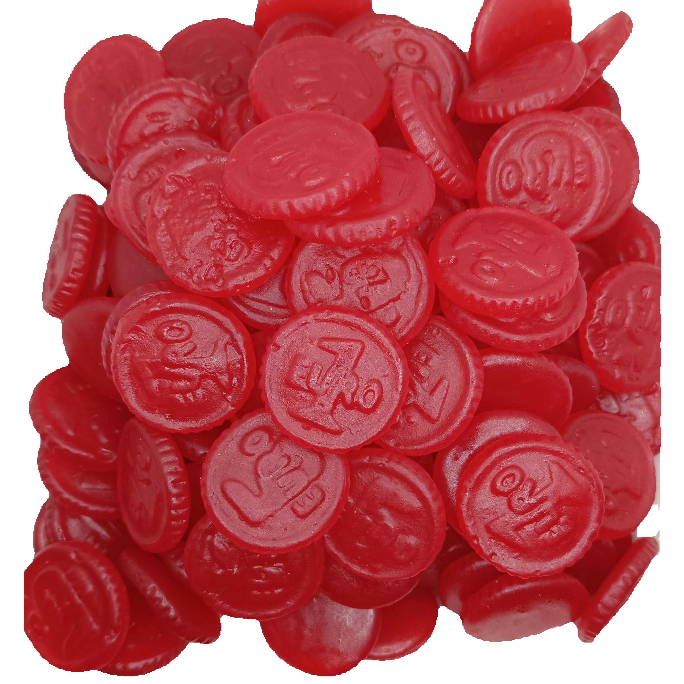 MONEDAS FRESA - Gominolas en forma de monedas con sabor a fresa, sin gluten ni conservantes, colorantes naturales y gelatina de alta calidad