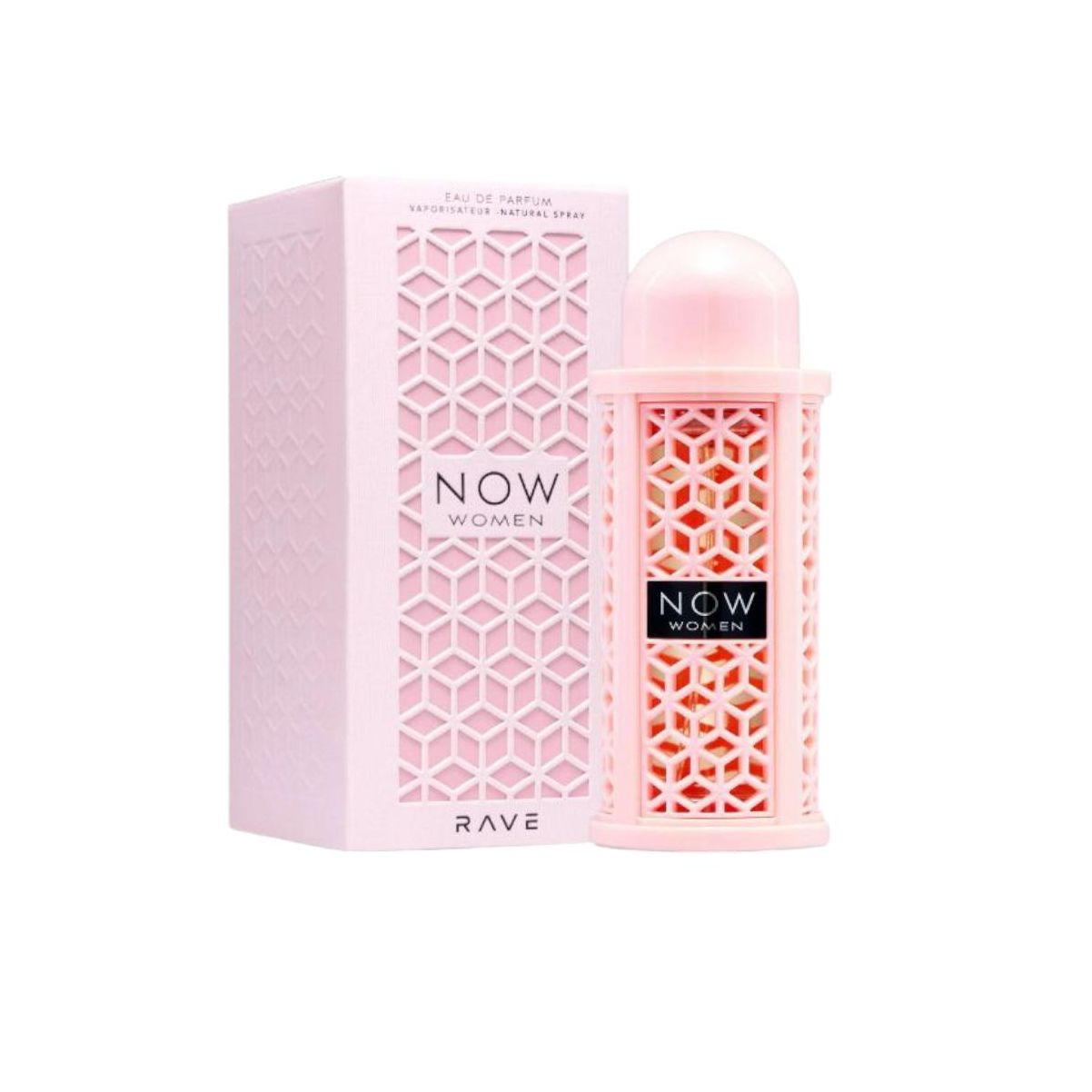 lattafa Rave Now Woman Eau de Perfume 100ml para Mujer fragancia elegante y diseño único en rosa.