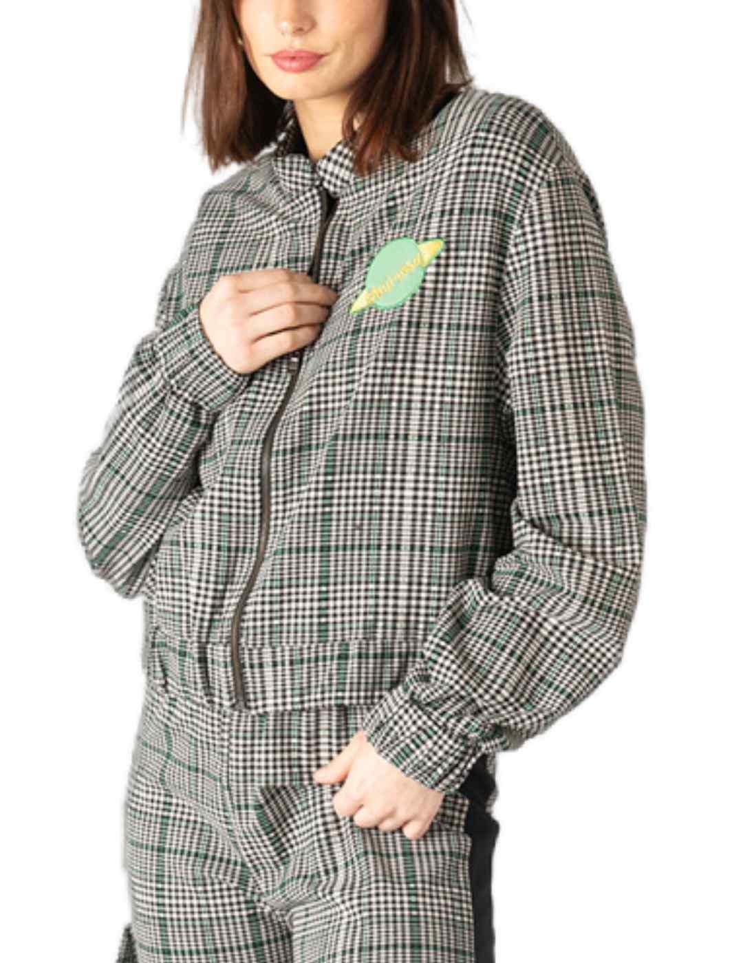 Bomber Animosa planeta cuadros gris y verde para mujer