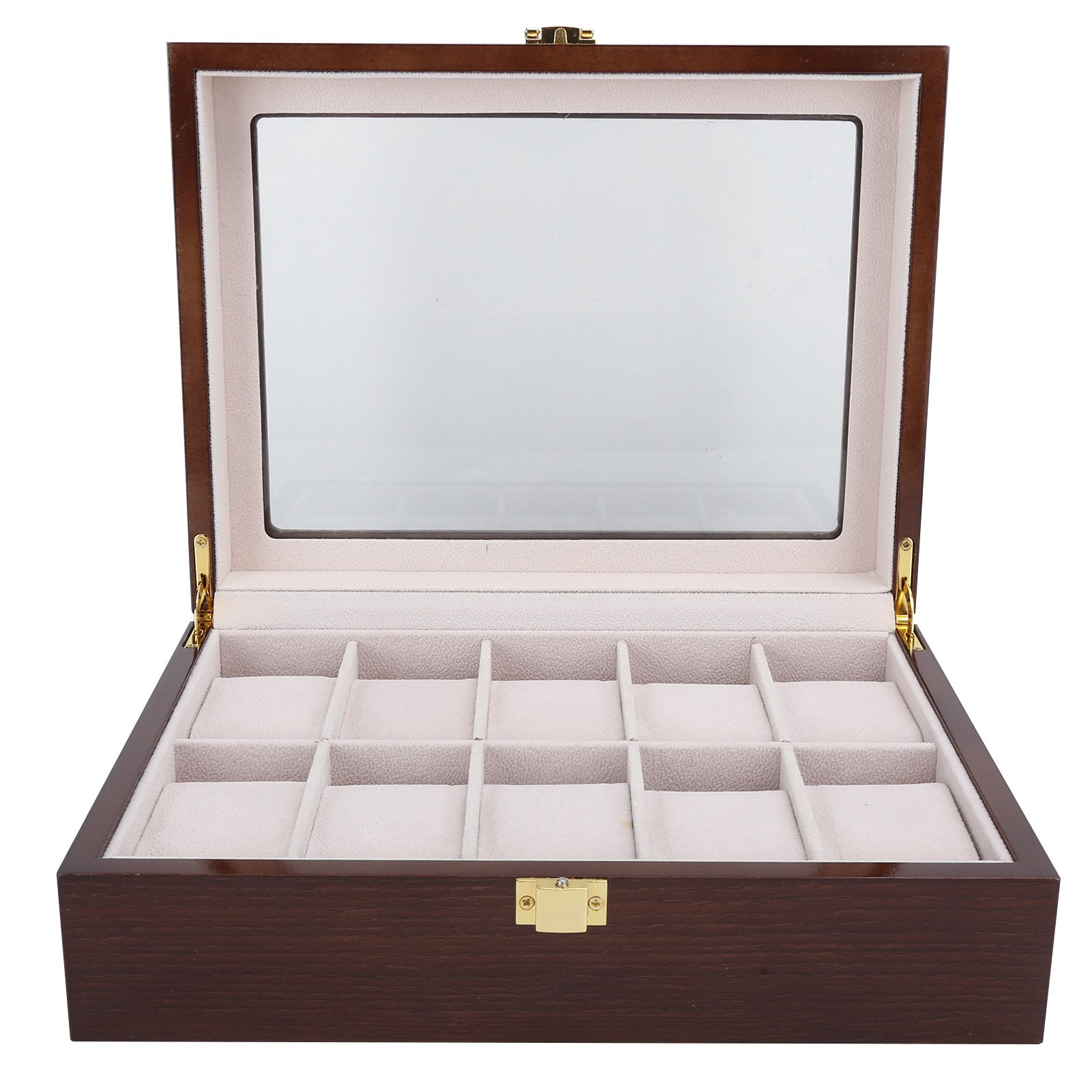 Om Home Caja Organizadora para Relojes de Madera Delicada con 10 Rejillas - Estuche de Lujo para Exhibición de Joyas