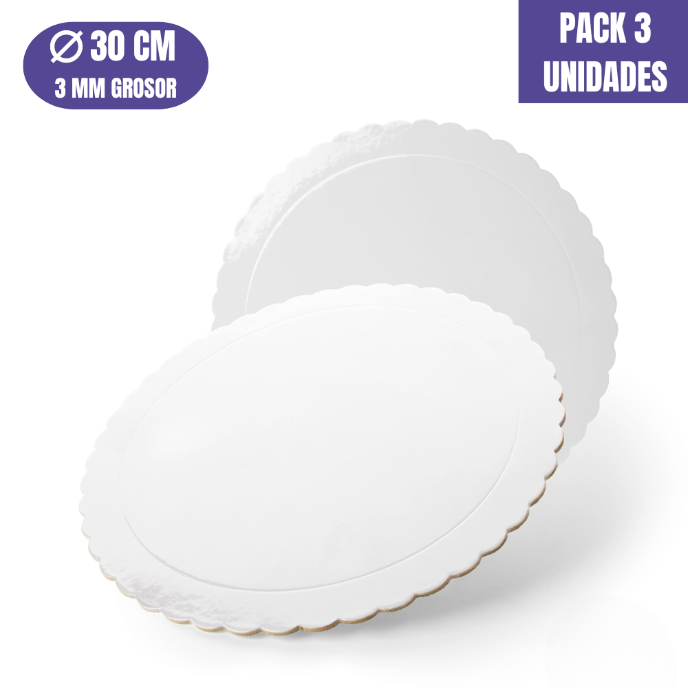 Glotomania - Base Para Tarta Redonda De 30 X 0,3 Cm - Blanca (acabado Ondas) [3 Uds]