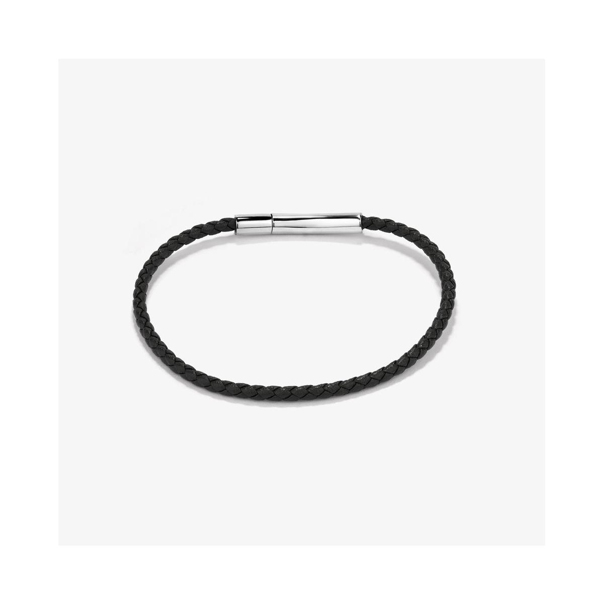 Radiant Pulsera Hombre Pulsera Hombre Espiga Thin Negro De Acero, Polipiel Negro, Plateado Rh000278