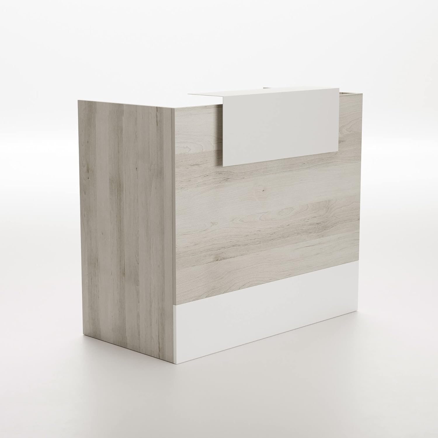 Ofituria Mesa Mostrador de Diseño para Recepción de Tienda, Oficina, Peluqueria, Negocio, etc. Mueble Escritorio para Recepción en Diferentes Tamaños, Color Haya+Blanco
