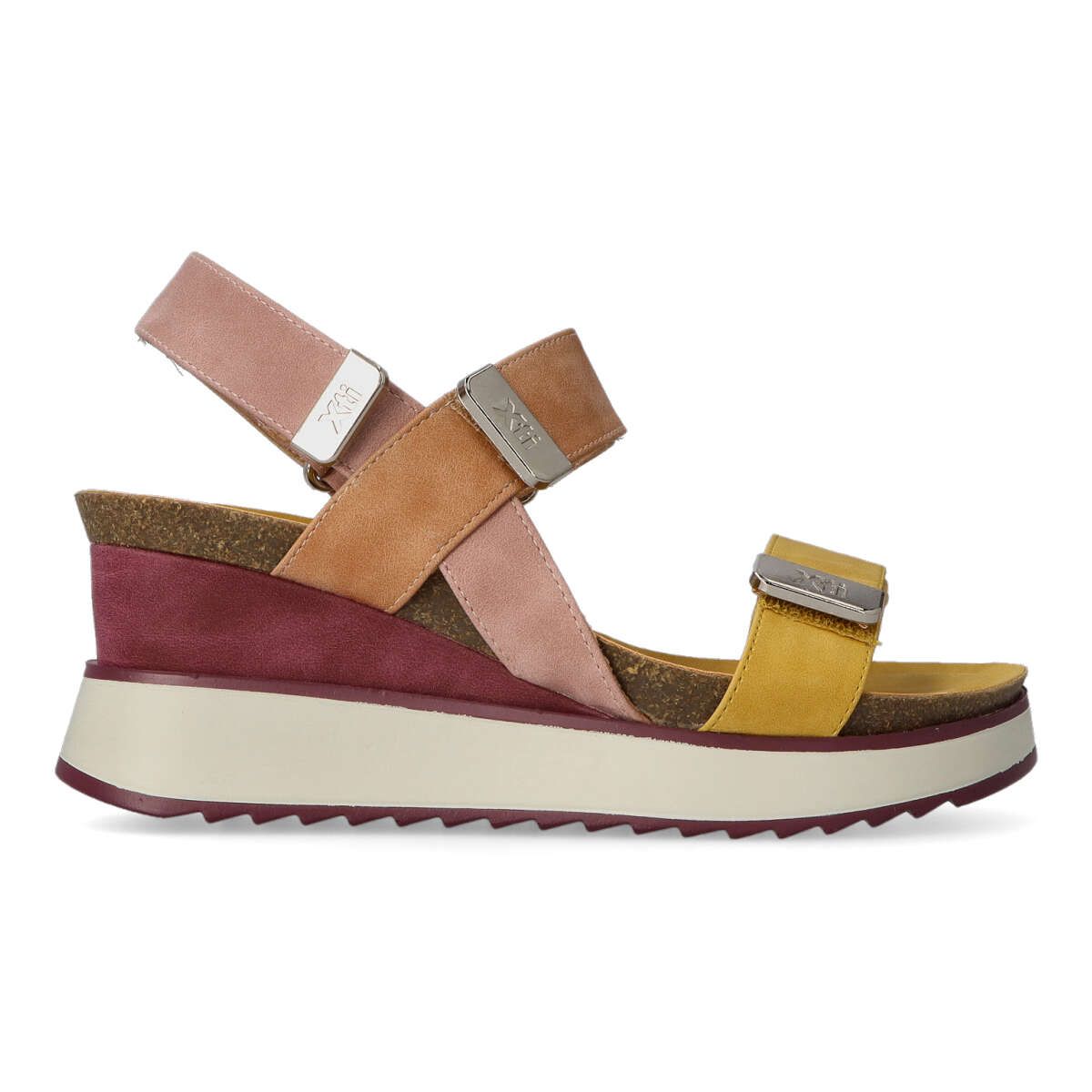 XTI Sandalia Cuña Tiras Velcro Mujer Piel Sintética Multicolor