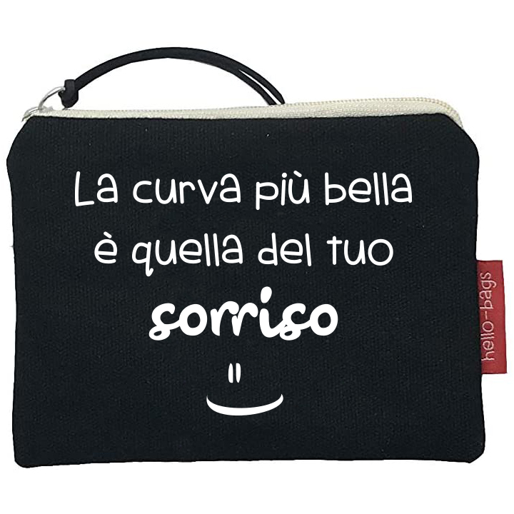 Hello-Bags. Bolso Monedero / Billetero / Tarjetero con cremallera y forro interior. Exterior: Algodón 100%. Incluye sobre kraft de regalo. Modelo: "CURVABELLA". Crudo / Negro. 14x10 cm.