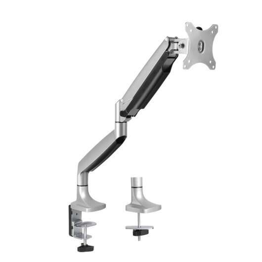 Tooq soporte de mesa con brazo articulado para monitor de 13”-32” - giratorio e inclinable - piston de gas - peso max 9kg - vesa 100x100mm - color aluminio