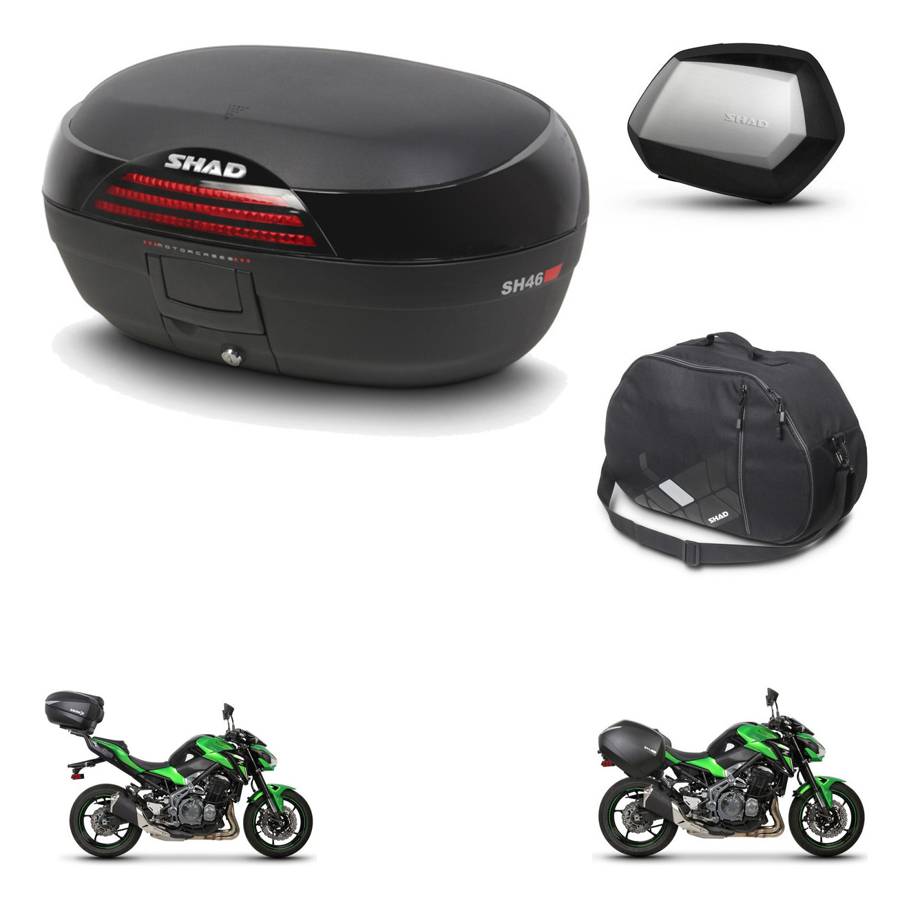 Maletas Laterales + Baul Trasero + Bolsa Interna + Herraje 3P + Herraje Montaje Sh46 Sh 46 New Model Sc Sh35 Premium KIT-265750