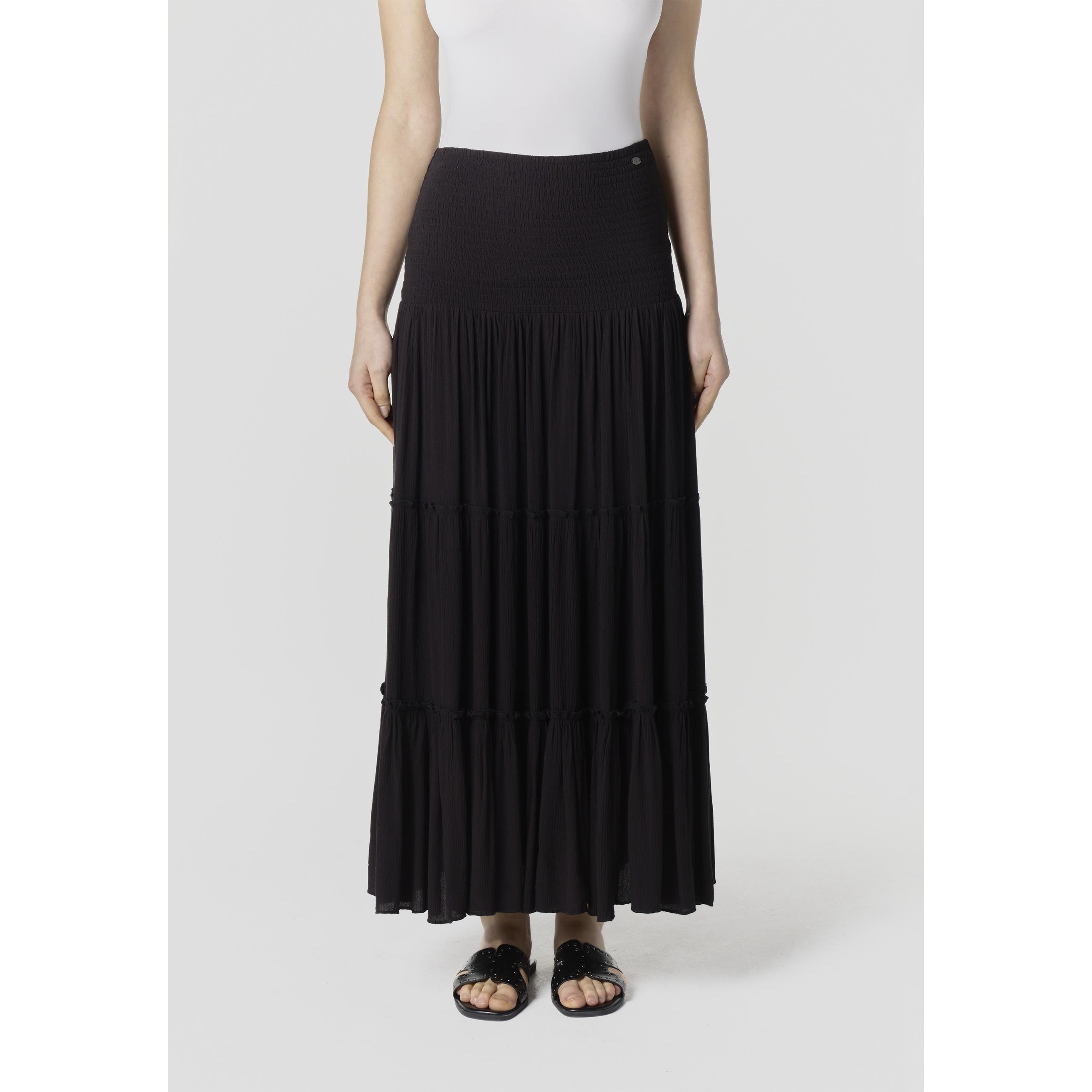 Koroshi - Falda larga mujer con volantes en viscosa fluida, estilo boho-chic y cintura alta fruncida hasta el tobillo